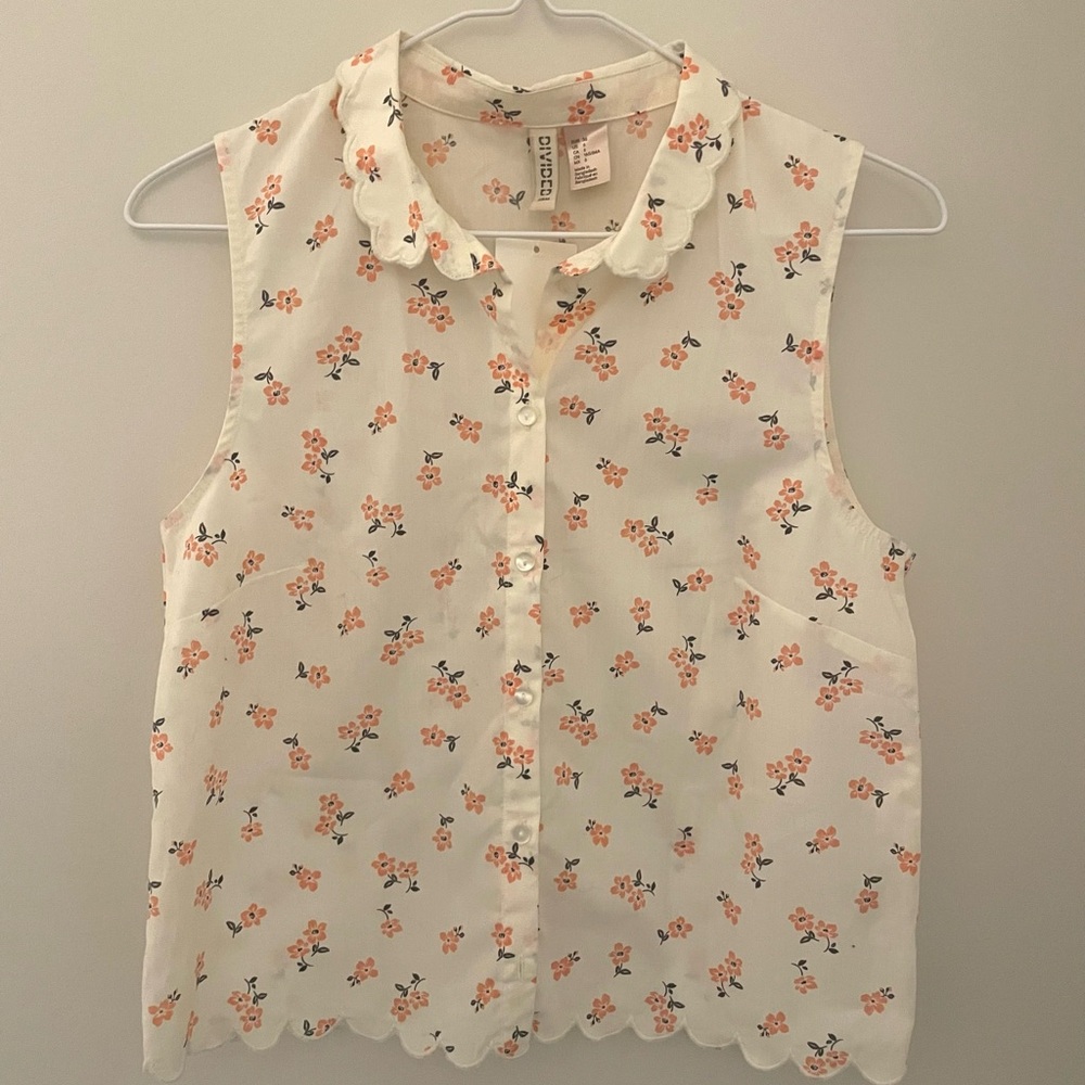 H&M Cream Floral Button-Up Blouse